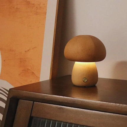 Wooden Table Lamp with Dimmable Cordless Design | Elegant Mushroom Shape for Warm Ambiance
