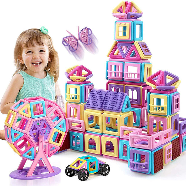 Magnetic Tiles, Magnetic Blocks and Building Blocks in Macaron Colors, Educational Toys and STEM Toys for Kids 3+