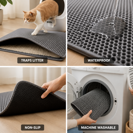 Cat Litter Mats, Double Layer Litter Box Mat with Waterproof Non Slip Design