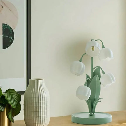 Floral Iron Table Lamp with High-Transparency Shade | Elegant LED Lighting Inspired by Lily of the Valley