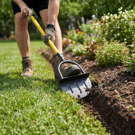Manual Lawn Edger, Half Moon Edger with Serrated Steel Blade and Footrest, Garden Edger for Beds and Paths, Garden Tools