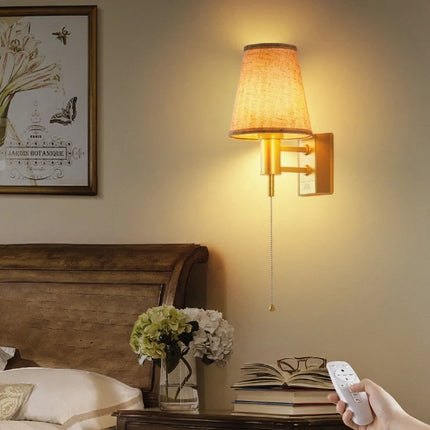 Cordless Wall Lamp with Fabric Shade & Remote Control | Dimmable Lighting for Elegant Ambiance