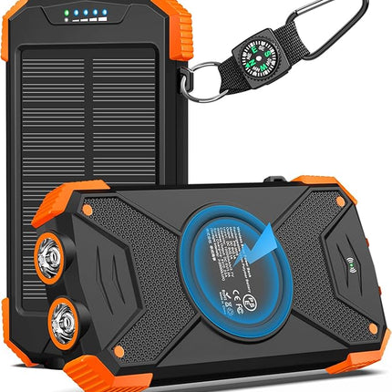 Portable Power Bank Solar Charger, Camping Solar Power Bank with Carabiner, Solar Phone Charger for Emergency