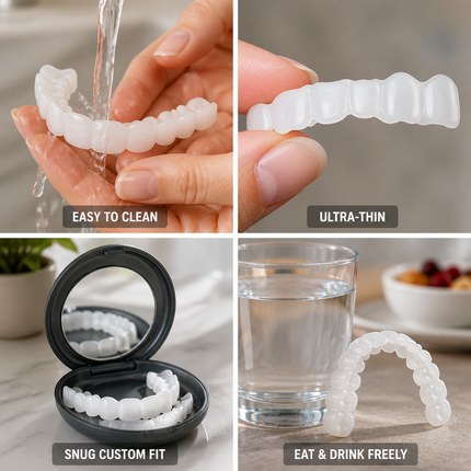 Removable Teeth Veneers with Molding Kit, Ultra Thin Cosmetic Veneers for Upper and Lower Jaw