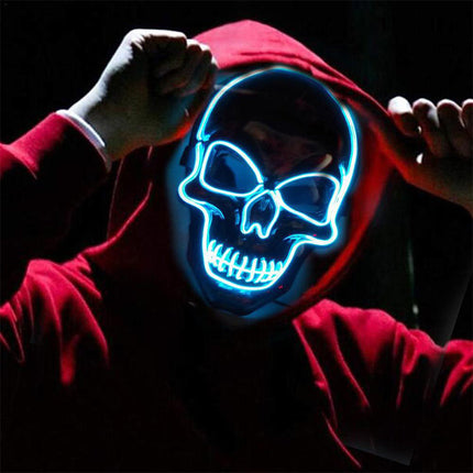 Halloween Mask LED Light Up, Scary Mask with Skull Design and Glowing EL Wire, Halloween Costume Mask with 3 Modes
