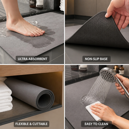 Diatomite Bath Mat, Quick Dry Stone Bath Mat with Non Slip Rubber Base