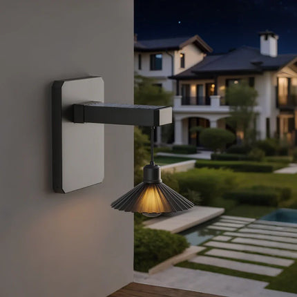 Solar-Powered Wall Light with Pleated Shade for Outdoor Elegance | Dusk-to-Dawn Sensor for Effortless Illumination