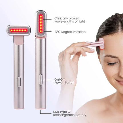 Red Light Therapy Face Wand with Micro-Vibration & Heat | Professional Anti-Aging Device for Glowing Skin