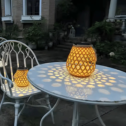 Solar-Powered Woven Lantern with Automatic Dusk Sensor | Elegant Lighting for Indoor and Outdoor Ambiance
