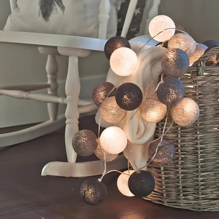 Cotton Ball Garland with LED Lights in Various Lengths | Versatile Decorative String for Cozy Atmosphere
