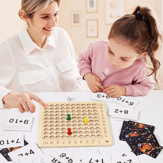 Math Games for Kids, Wooden Multiplication Game Board, Montessori Multiplication Table Game with 100 Cards and 2 Dice