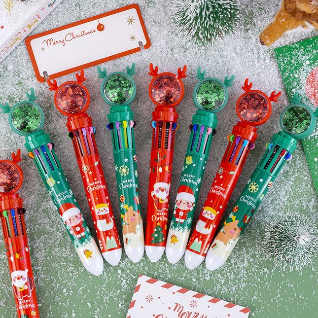 Christmas Glitter Pens, Cute Fancy Pens with Epoxy Resin Finish, Fine Tip Pens for Writing, Christmas Gifts for Teachers