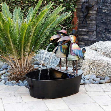 Outdoor Water Fountain, Resin Garden Fountain with Owl and Rooster Figures – image 4