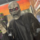 Halloween Animatronics Pop Up Grim Reaper, Animated Skeleton with LED Eyes and Sound, Scary Halloween Decorations