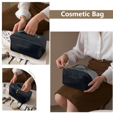 Large Capacity PU Leather Travel Cosmetic Bag with Zipper Pouch | Stylish Organizer for Makeup and Essentials