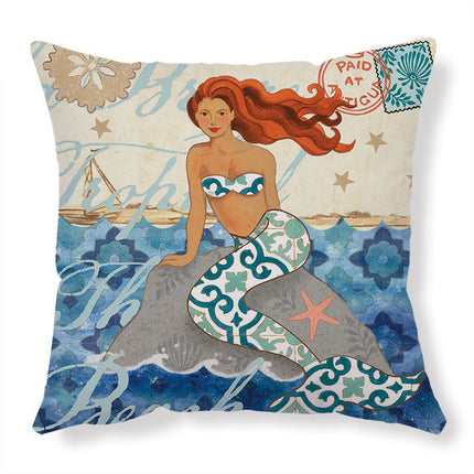 Marine Life Printed Cushion Cover with Invisible Zipper | Flax Material for Elegant Home Decor