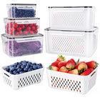Food Storage Containers, Airtight Food Container Set of 3 with Strainer Insert, Plastic Food Container for Vegetables