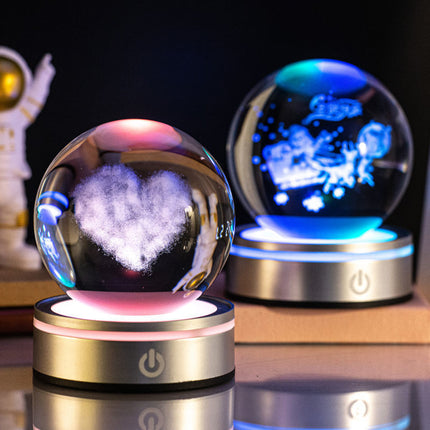 3D Carved Crystal Ball Night Lamp with USB Plug-In | Modern Home Decor for Warm Atmosphere