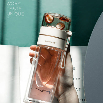 Leakproof Glass Water Bottle with Tea Infuser & Double Wall Design | Stylish Hydration for Hot and Cold Beverages