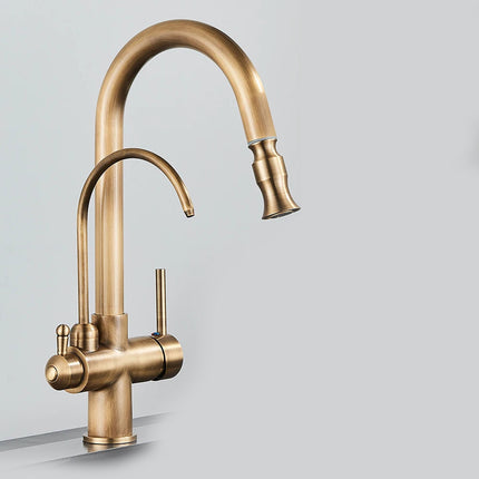 Antique Brass Kitchen Faucet with Sprayer, Water Filter Tap 2 in 1 – image 8