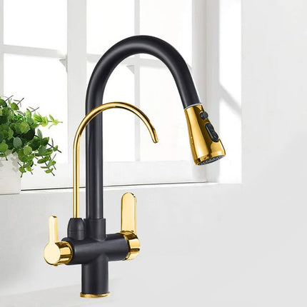 Antique Brass Kitchen Faucet with Sprayer, Pull Out Kitchen Sink Faucet with Two Handles – image 13