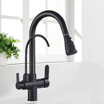 Antique Brass Kitchen Faucet with Sprayer, Pull Out Kitchen Sink Faucet with Two Handles – image 15