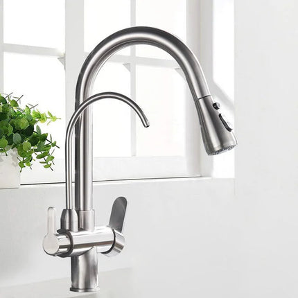 Antique Brass Kitchen Faucet with Sprayer, Water Filter Tap 2 in 1 – image 10