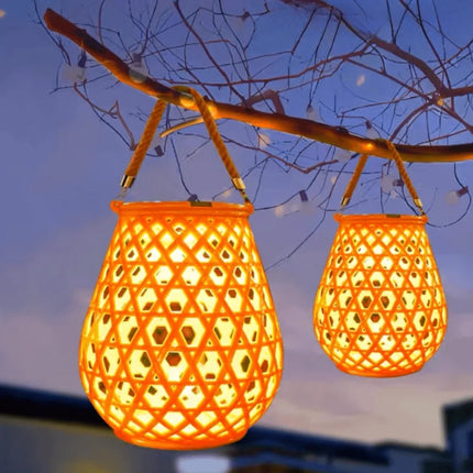 Solar-Powered Woven Lantern with Automatic Dusk Sensor | Elegant Lighting for Indoor and Outdoor Ambiance