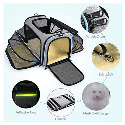 Pet Travel Carrier with 4-Way Expansion and Reflective Tapes | Airline Approved Soft Carrier for Cats and Small Dogs