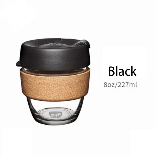 Reusable Coffee Cup with Lid, Glass Travel Mug with Cork Sleeve, Glass Coffee Mug 8 oz 12 oz 16 oz