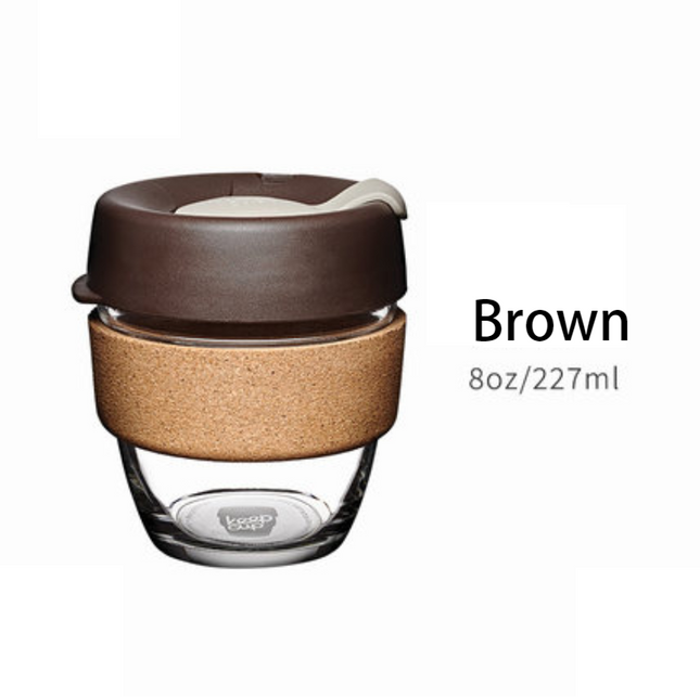 Reusable Coffee Cup with Lid, Glass Travel Mug with Cork Sleeve