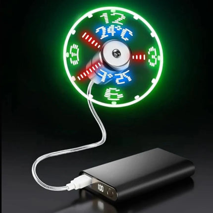 Floating LED Clock Fan with Adjustable Neck | USB-Powered Cooling for Home and Office