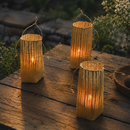 Flameless Candle Lantern with Woven Ramie Shade, Decorative Hanging Lantern for Shelf Decor – image 5