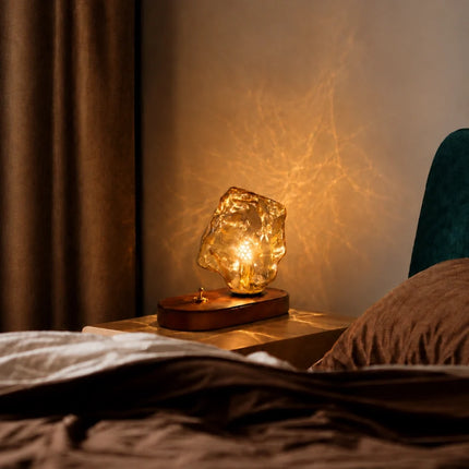 Small Table Lamp, Vintage Amber Glass Lamp with Retro Toggle Switch