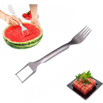 2-in-1 Watermelon Fork Slicer with Stainless Steel Design | Effortless Cubes for Mess-Free Fruit Preparation