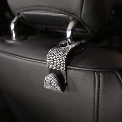 Car Seat Headrest Hook Accessory with Gem Adornments | Elegant Storage Solution for Handbags and Umbrellas
