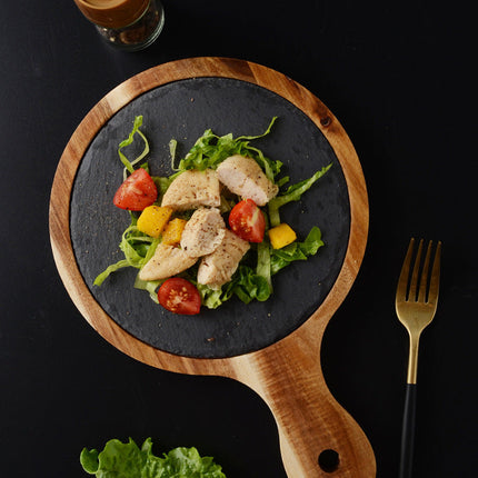 Black Acacia Wood Pizza Plate with Elegant Design | Versatile Serving Solution for Pizza and Steak