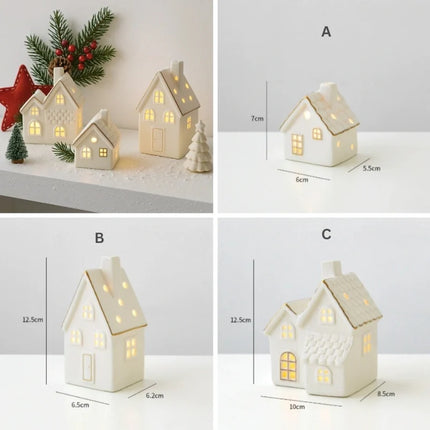 Ceramic Winter Village Decor Set with Ambient Glow | Handcrafted Holiday Centerpiece for Cozy Seasonal Atmosphere