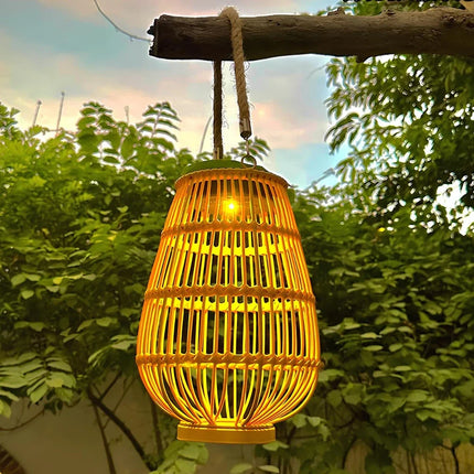 Solar-Powered Woven Lantern with Automatic Dusk Sensor | Elegant Lighting for Indoor and Outdoor Ambiance