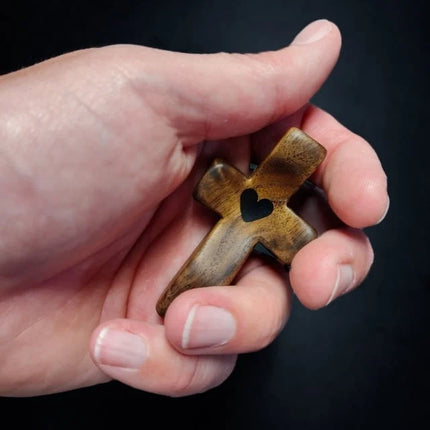Wooden Cross, Walnut Palm Cross for Prayer and Comfort