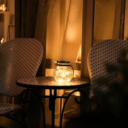 Solar-Powered Lantern with Dusk Sensor & Jute Rope Handle | Weather-Resistant Outdoor Lighting for Cozy Evenings