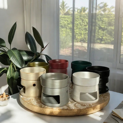 Ceramic Aromatherapy Diffuser with Dual-Chamber Design | Natural Elegance for Calming Scents and Soft Candle Glow