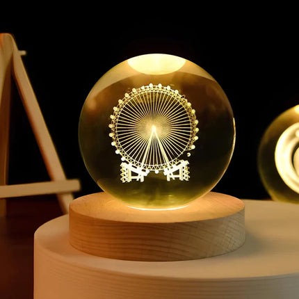 Luminous Crystal Ball with 3D Engraved Planets | Magical Night Light for Cozy Home Decor