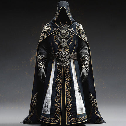 Adult Halloween Costume for Men, Medieval Wizard Costume with Hooded Robe, Cosplay Costume for Renaissance Faire
