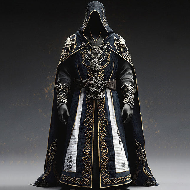 Adult Halloween Costume for Men, Medieval Wizard Costume with Hooded Robe, Cosplay Costume for Renaissance Faire