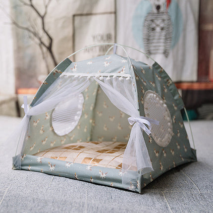 Semi-Enclosed Pet Bed with Breathable Cloth Design | Cozy Retreat for All Seasons and Sizes