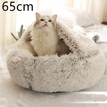 Plush Round Pet Bed for Dogs and Cats with Cozy Crystal Velvet | 2-in-1 Design for Ultimate Warmth and Comfort