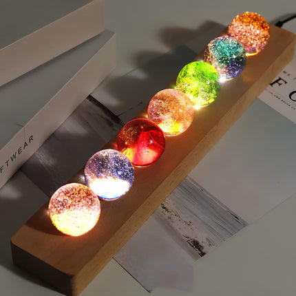 Galaxy Light with 7 Glass Orbs, Wooden Base Lamp – image 5