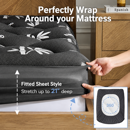 Eco Comfort | Viscose Bamboo Mattress Topper with Pillow Top Design | Deep Pocket for Ultimate Softness and Support