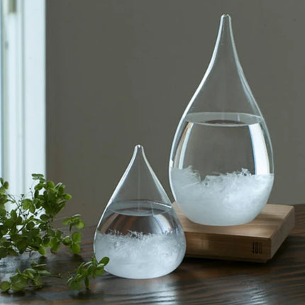 Weather Glow Display with Color-Changing Crystals | Captivating Temperature Indicator in Glass and Wood
